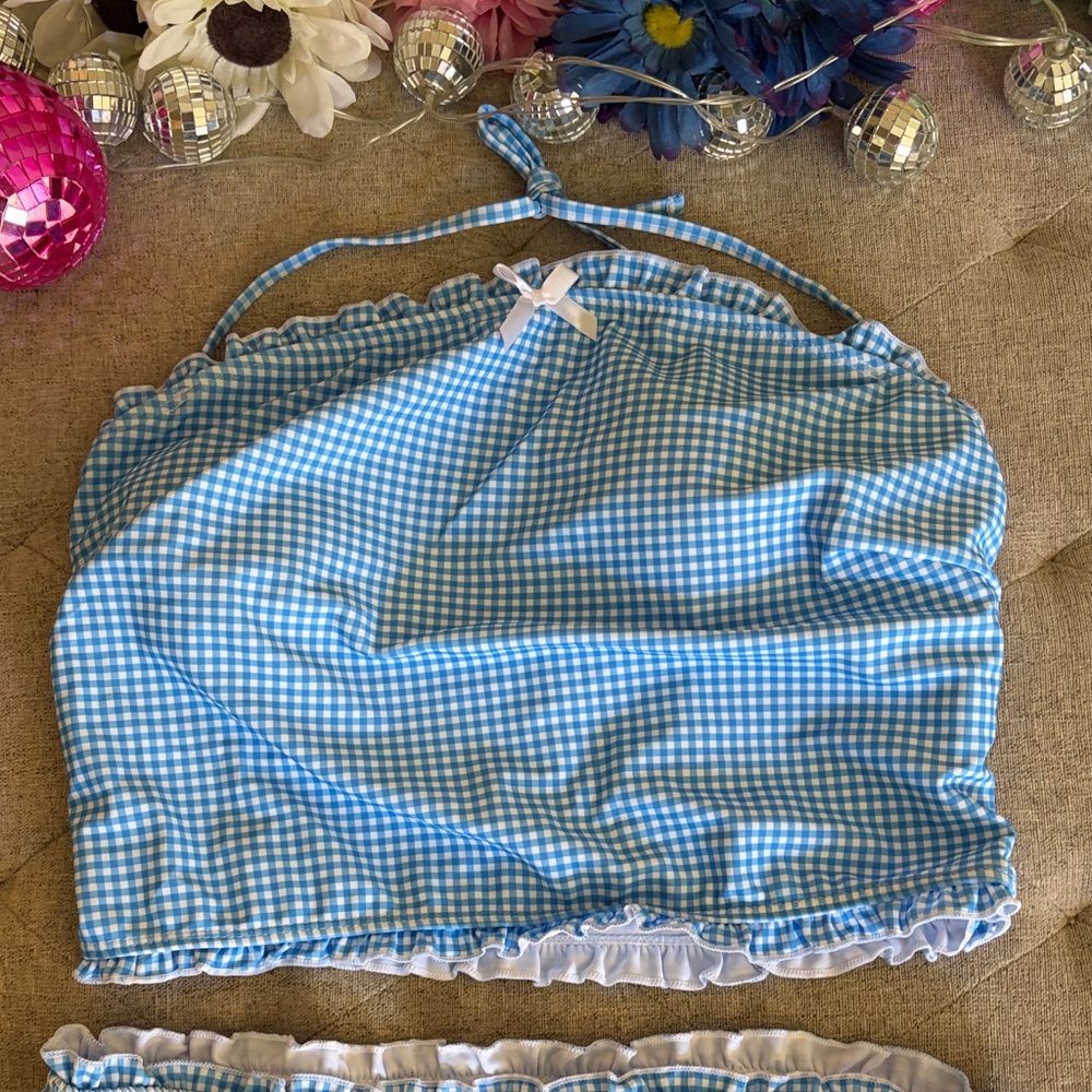 Blue Gingham Ruffle Two-Piece Tankini Set - Picture 4 of 10